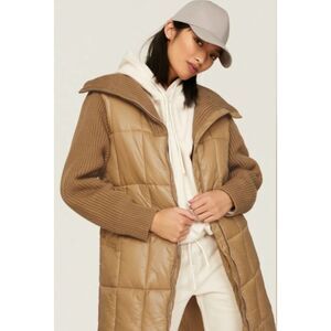 Varley Mayten Knit Puffer Jacket Size M Tan